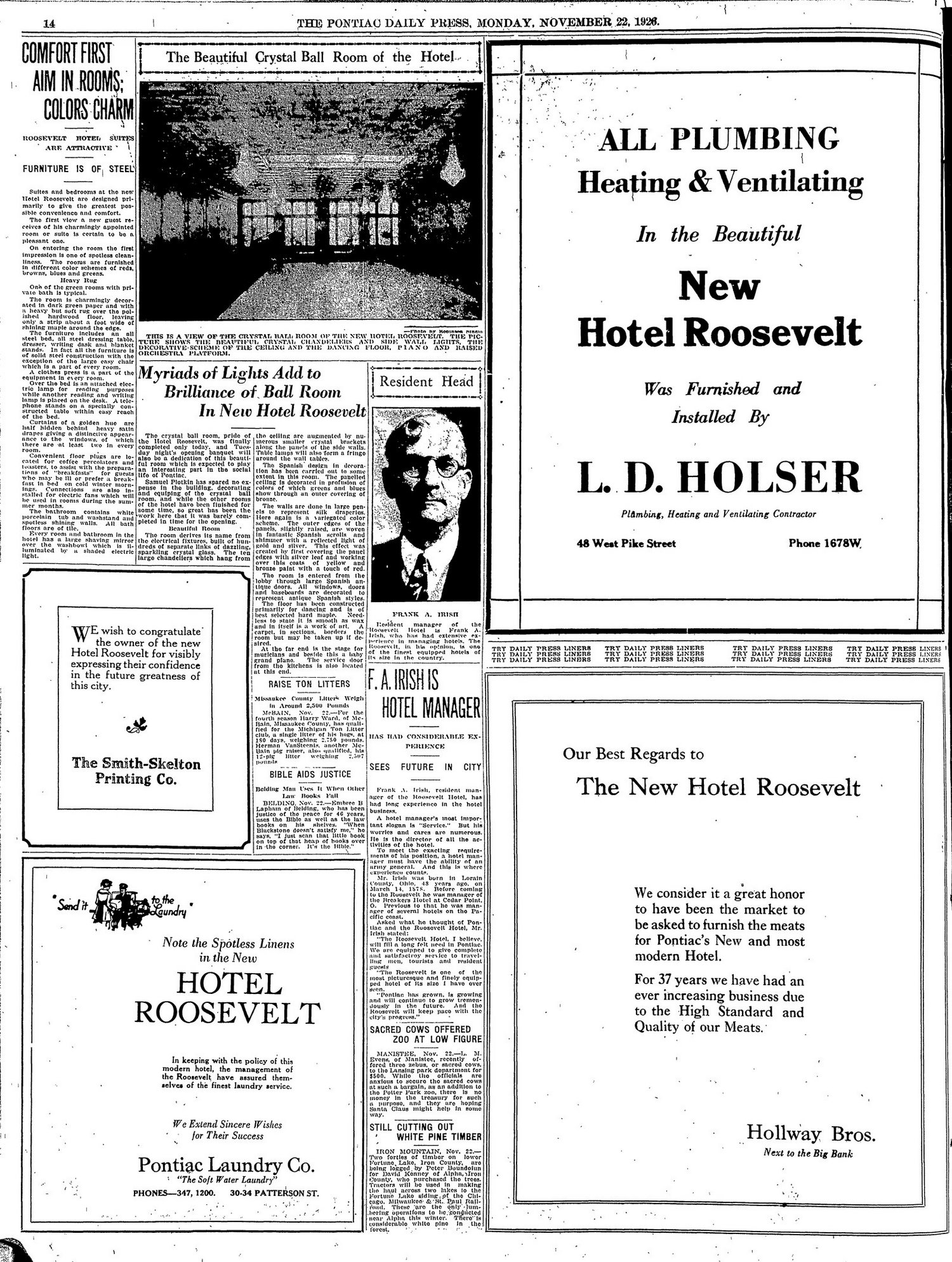 Hotel Roosevelt - Oakland Press Nov 1926